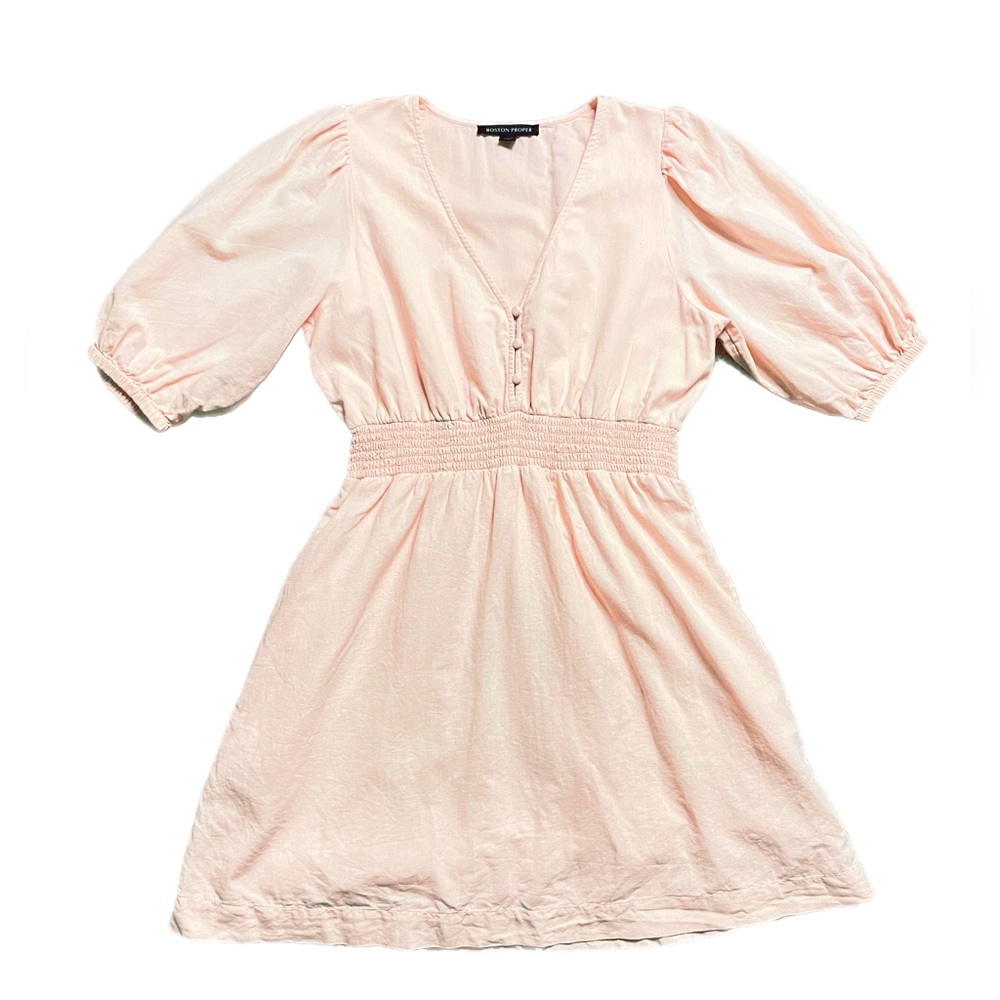 Boston Proper Linen Blush Pink Vneck Mini Dress M